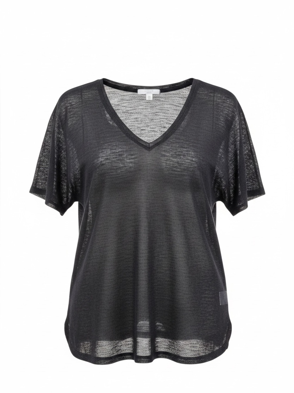 Adam Lippes Sheer V-Neck Linen Tee - Black Size M